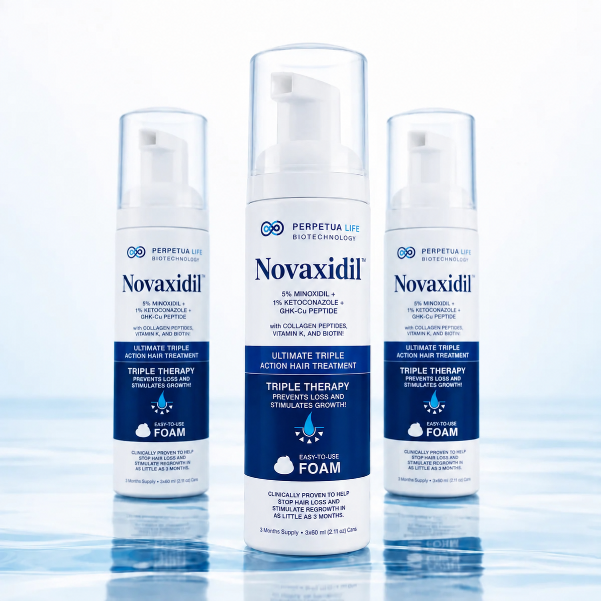 Novaxidil Triple Therapy Hair Regrowth Foam – Minoxidil, K-Conazole and GHK-Cu Peptide hair loss treatment | Pharma Tech UAE