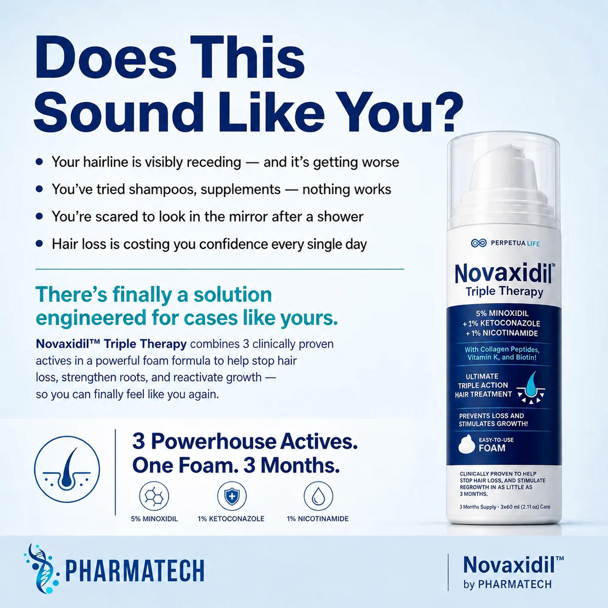 Novaxidil Triple Therapy Hair Regrowth Foam – product image 4 | Pharma Tech UAE